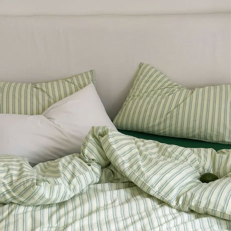 sheet-03008　Cream×Green Cluster Stripe Duvet Cover