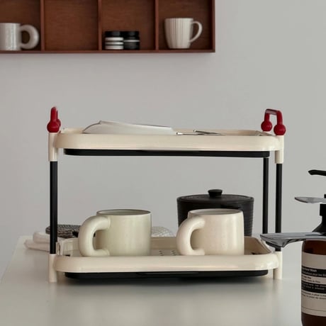 kitchen-03046　Red Handle Cream Color Dish Drainer