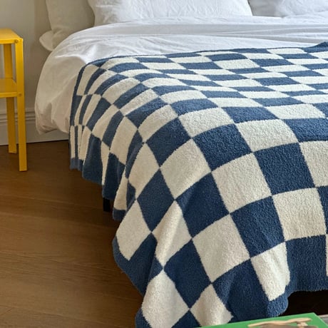 blanket-03043　Checker Bed Throw Boa Blanket 130×160