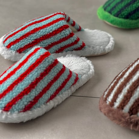 slipper-03008　Fluffy Color Stripe Room Shoes Slippers