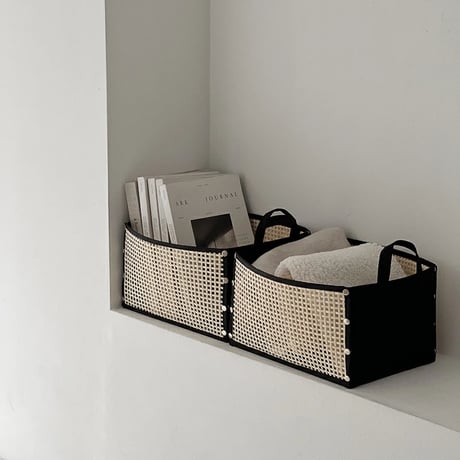 box-03042　Foldable Bamboo Mesh And Felt Storage Basket
