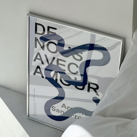 poster-03077　Blue Curvy Line And Black Text Silver Frame Art Poster 50×40