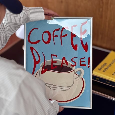 poster-03180　COFFEE PLEASE Silver Frame Cafe Poster 30×40cm