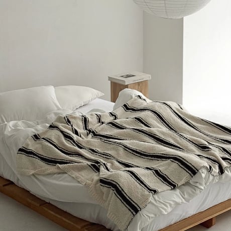 bedthrow-03018　Striped​​​ Blanket​​​ Bed​​​ Throw​​​ Off​-White​×​Black​​​ 120​×170