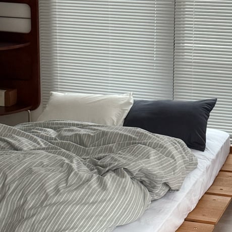 beddingsets-03119　Gray & White Stripe Washed Cotton Duvet Cover Set