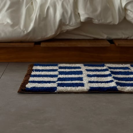 mat-03088　Side Brown Blue Checker Rug 50×80