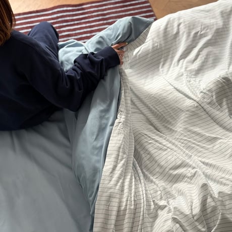beddingsets-03154　Blue Pencil Stripe Reversible Duvet Cover Set 【Selectable Color Sheets】