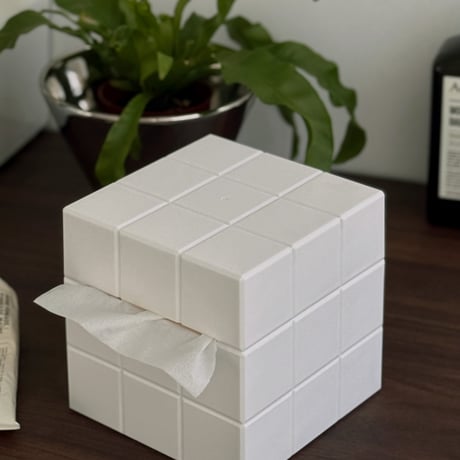 tissuebox-03088　White Tile Pattern Tissue Case