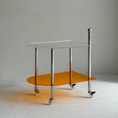 table-03179　Clear×Orange Silver Handle Caster Side Table