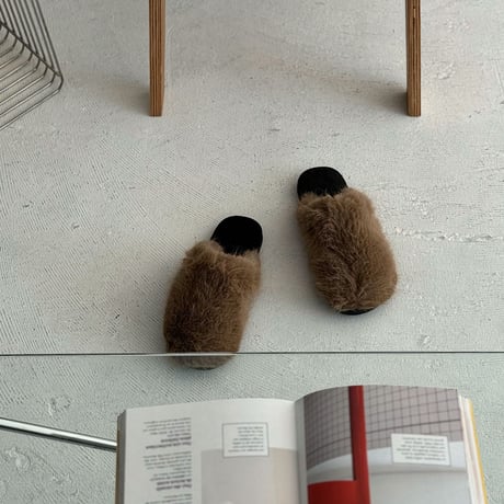 slipper-03004　Two-tone Eco fur Room Shoes Slippers