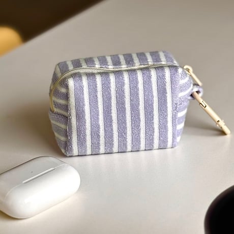 pouch-03006　Mini Pile Pouch with Carabiner and Stripes