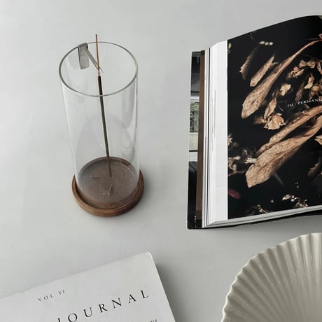 incenseholder-03060　Fork Brass Glass Incense Holder