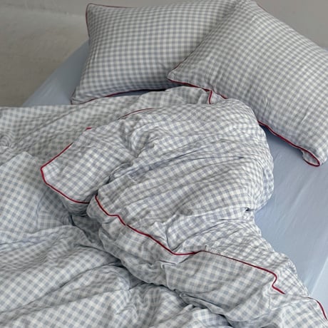 beddingsets-03047　Red Piping×Light Blue Gingham Check Bedding Sets