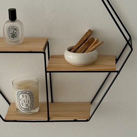 wallrack-03008　Iron Hexagon Wall Shelf 42×48 Gold Black