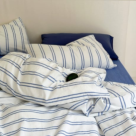 sheet-03006　White×Blue Double Stripe Duvet Cover