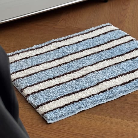 mat-03094　Light Blue×White×Black  Stripe Rug 45×60