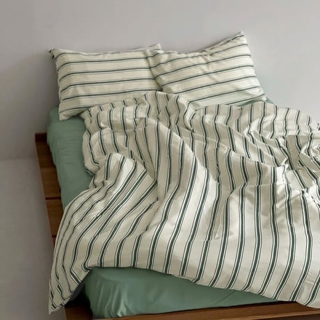 beddingsets-03003　Cream×Green Thick and Thin Stripe Bedding Sets