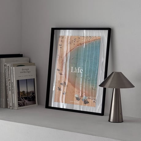 poster-03182　Beach Life on Black Frame Art Poster 50×40cm