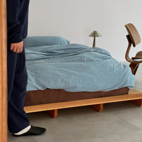 beddingsets-03132　Warm Thick Fiber Brushed Pencil Stripe Bedding Set (Light Blue/Brown)