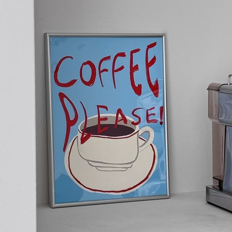 poster-03180　COFFEE PLEASE Silver Frame Cafe Poster 30×40cm