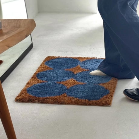 mat-03097　Blue × Brown Dot Pattern Rug 45×60