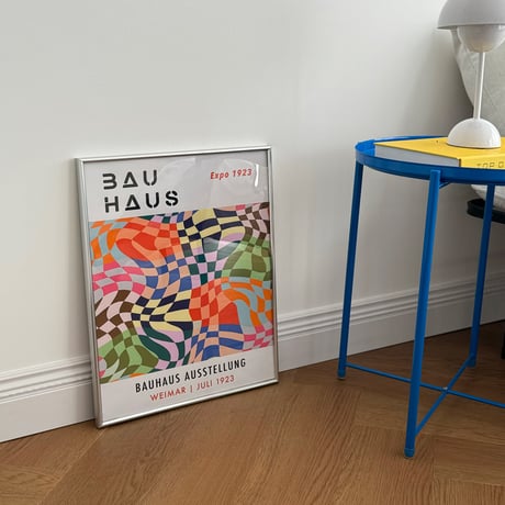 poster-03093　BAUHAUS Checkered Pattern Silver Frame Art Poster 50×40