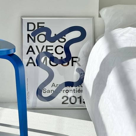 poster-03077　Blue Curvy Line And Black Text Silver Frame Art Poster 50×40
