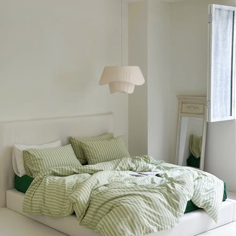 beddingsets-03021　Cream×Green Cluster Stripe Bedding Sets