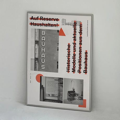 poster-03134　BAUHAUS Orange Silver Frame Poster 70×50