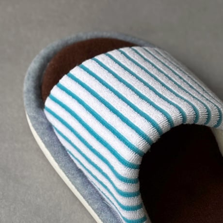 slipper-03011　Blue × Brown Stripe Towel Fabric Room Shoes Slippers