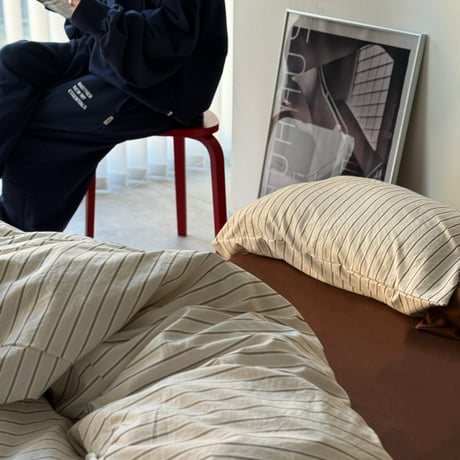 beddingsets-03152　brown×cream Stripe Bedding Set