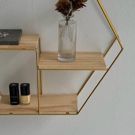 wallrack-03008　Iron Hexagon Wall Shelf 42×48 Gold Black