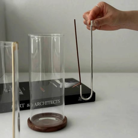 incenseholder-03061　J Shaped Pipe Holder Brass Glass Incense Holder