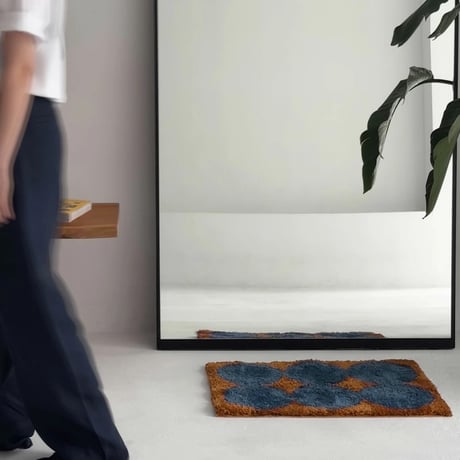 mat-03097　Blue × Brown Dot Pattern Rug 45×60