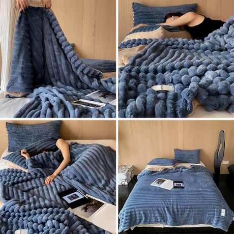 blanket-03041　Striped Rabbit Fur Blanket