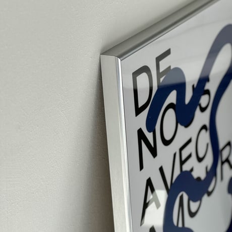 poster-03077　Blue Curvy Line And Black Text Silver Frame Art Poster 50×40