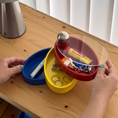 box-03078　Lidded Rotating Oval Small Item Case, 3 Tiers