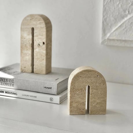 bookend-03012　Natural Marble Travertine Arch Bookends Sold Individually
