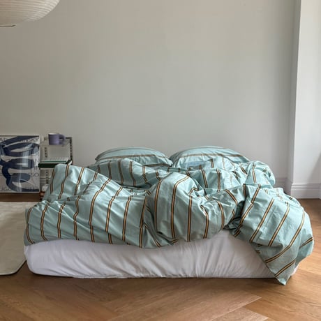 beddingsets-03038　mint×orange Thick and Thin Stripe Bedding Sets