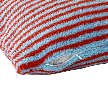 cu-03146　Blue × Red Striped Boa Cushion Cover