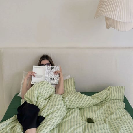 sheet-03008　Cream×Green Cluster Stripe Duvet Cover
