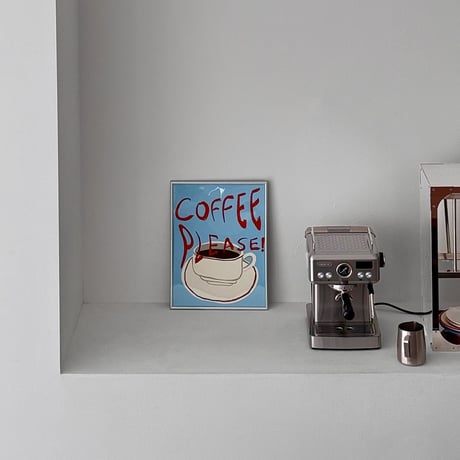 poster-03180　COFFEE PLEASE Silver Frame Cafe Poster 30×40cm