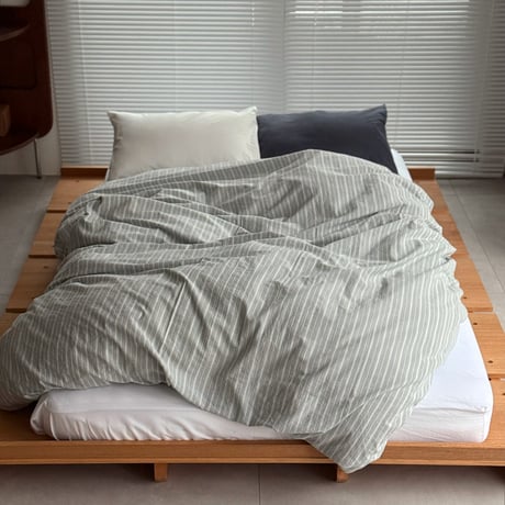 beddingsets-03119　Gray & White Stripe Washed Cotton Duvet Cover Set