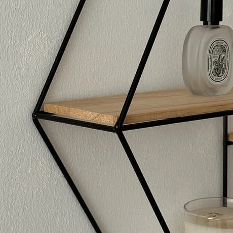wallrack-03008　Iron Hexagon Wall Shelf 42×48 Gold Black