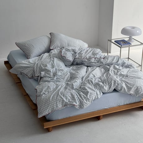 beddingsets-03047　Red Piping×Light Blue Gingham Check Bedding Sets