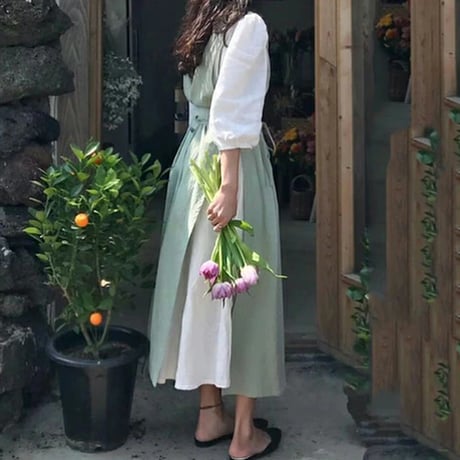 apron-03029　Cotton Apron Dress/Adjustable Size