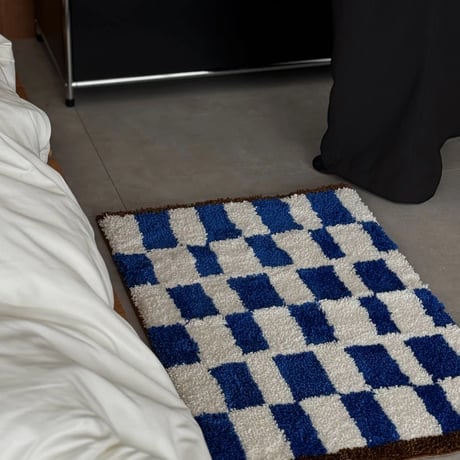 mat-03088　Side Brown Blue Checker Rug 50×80