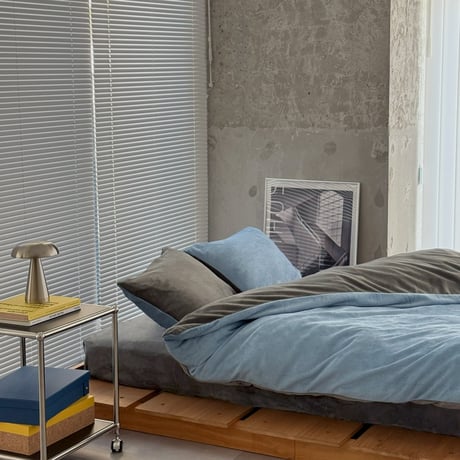 beddingsets-03129　Reversible Warm Fiber Flannel Bedding Set (Blue/Charcoal Gray)