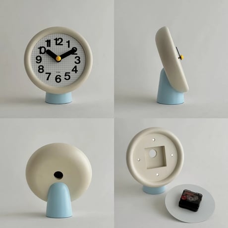 clock-03096　Cream×Blue Round Table Clock With Stand