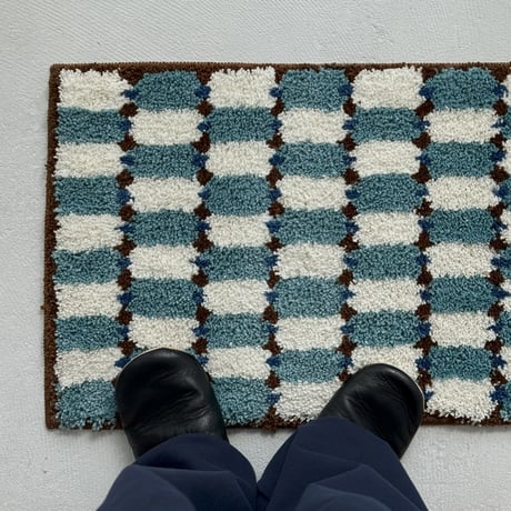 mat-03106　Blue & Brown Block Check Rug 40x60
